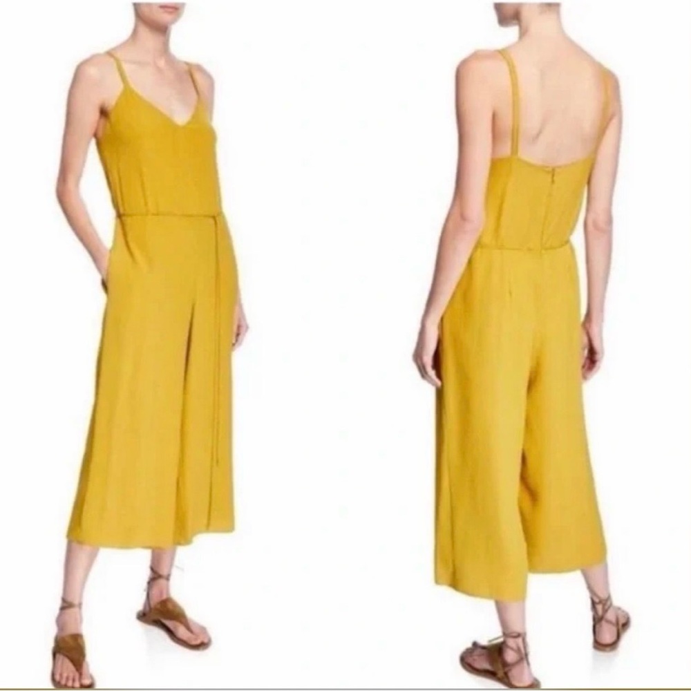 VINCE wide leg jumpsuit cami style back zip in limoncello yellow sz 0 triacetate